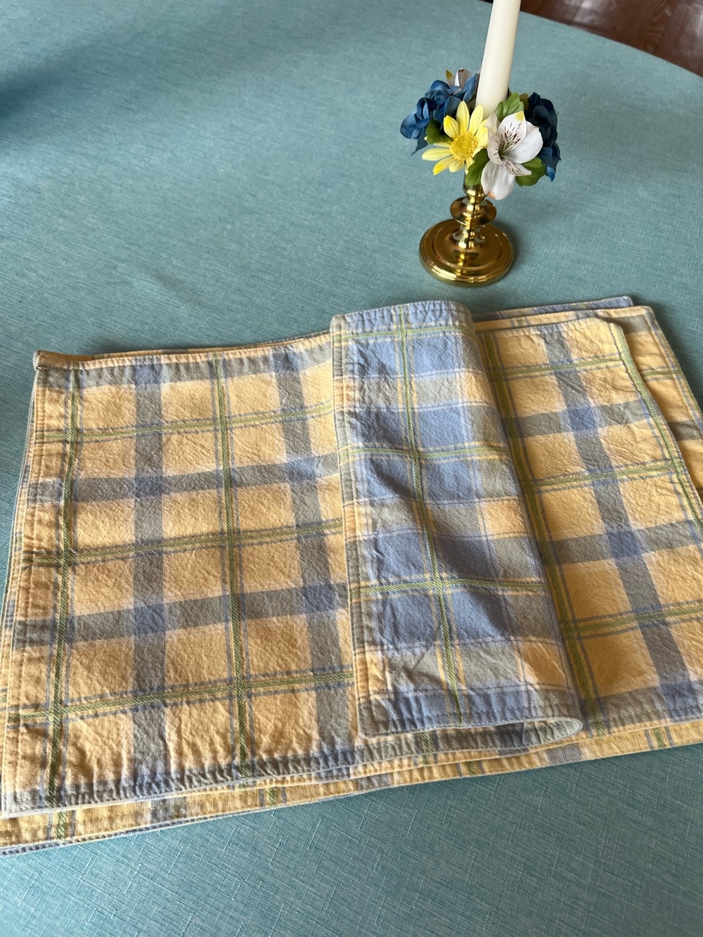Set of 4 reversible place mats yellow/blue